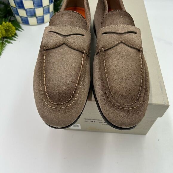 Men’s Santoni Carlos suede Penny loafer size 9.5 made in Italy cobbler soles - Picture 4 of 9